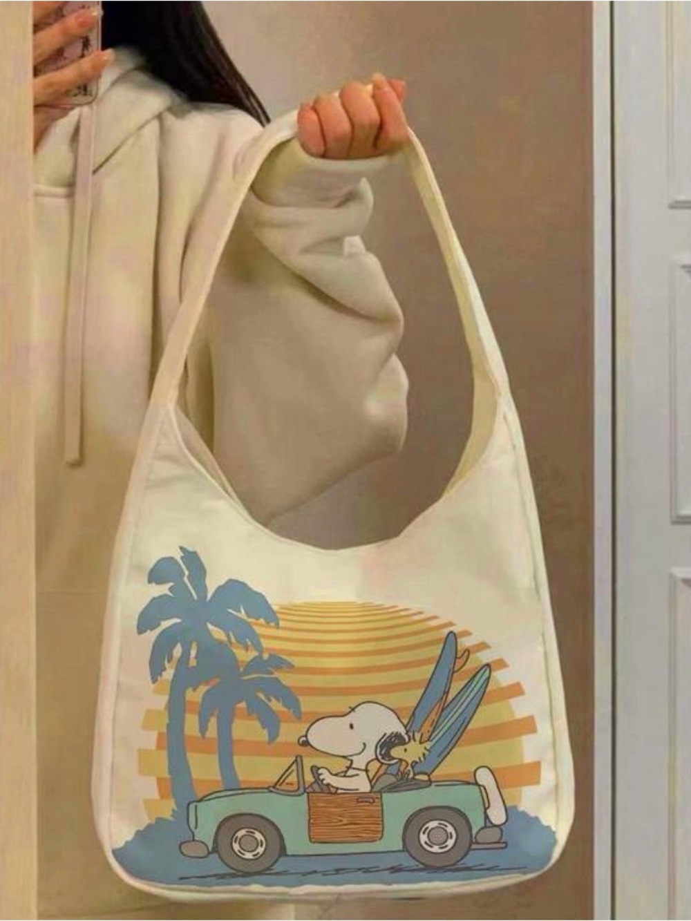 Snoopy Canvas Bag in Cream with Surf Graphic